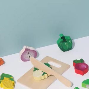 FCSimulation Kitchen Pretend Toy Wooden Classic Game Educational Toy For Children Kids Gift Cutting Fruit Vegetable Food Set