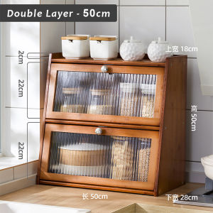 JustLiving 1PC Kitchen Storage Rack Multi-functional Bamboo Storage Cabinet with Door Shelf Countertop Spice Rack Spice Organizer Household Multifunctional with Door Dustproof Small Storage Cabinet