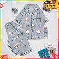 Bộ ngủ pijama lửng nữ vải kate Thái loại 1 freesize dưới 62kg. Đồ bộ mặc nhà nữ áo cộc quần lửng ngố.. 