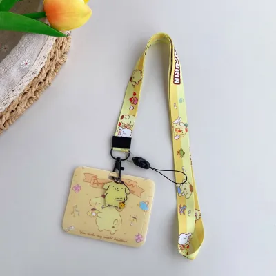 Pearlypanshop ที่ใส่บัตรแนวนอน พร้อมสายคล้องคอและจี้ลายการ์ตูน ป้ายห้อยบัตรนักเรียน/บัตรพนักงาน ใส่คีย์การ์ด