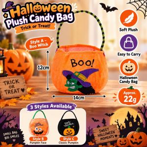 SG Kids Halloween Candy Bag Plush Trick or Treat Bucket Cute Pumpkin Witch Handbag Party Decoration