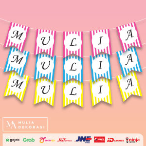 Custom Banner Polkadot Stripe Bunga Maks 9 Huruf Bahan Art Karton Ulang Tahun Syukuran Aqiqah Khitan 4 7 Bulanan