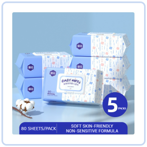 【Pure Care】 【5 Packs/ Box】ManHua Baby Wipes/80 Sheets/Thick/Soft/Safe for Sensitive Skin