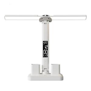 Đồng hồ LED Đèn bàn sạc USB Dimmable đèn bàn với 2 khay để bút đồng hồ LED dispaly Đèn đọc sách báo dễ sử dụng