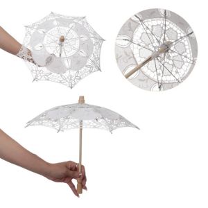 FXUP Embroidery Lace Parasol Umbrella 26/31/43/53cm Cotton Lace Kids Sun Umbrella Vintage Flower Girl Umbrella Wedding Decoration