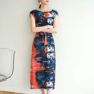 Đầm Ôm Xẻ Sau Lưng Họa Tiết Xếp Ly Thời Trang Miyake Mùa Hè (Kèm Thắt Lưng) 6946