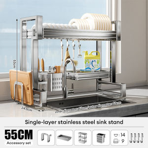 BOBO Kitchen Stainless Steel 304 Sink Drainer Dish Drying Rack Multi-functional Sink Organizer Rack