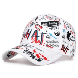 SAVVYSHELF Hip Hop Baseball Cap Letter Graffiti Print Visor Casual Adjustable Sun Hat for Men Women