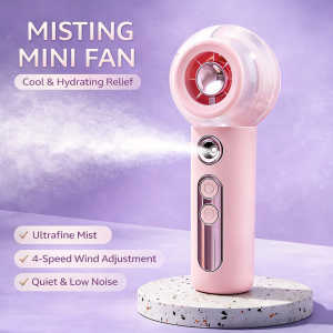 Portable Handheld Mist Fan 2000mAh Rechargeable USB Mini Fan 16°C Cooling Spray 4-Speed Strong Wind 13000RPM Quiet Humidifier Personal Fan Portable Travel Outdoor Hot Weather Malaysia Long Battery Life 8H Cooling Device