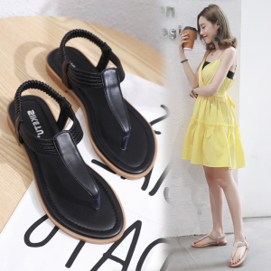 35-42 Leather Sandals Soft Insole Outdoor Flat Heel Sendal Beach Party Dinner Low Tops Tong Womens Shoes Office Wear Rubber Sole