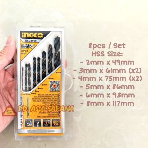 Mata Bor Besi 2-8mm Set 6pcs INGCO / HSS Twist Drill Bits AKDB1065
