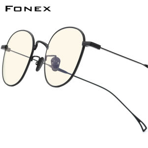 FONEX Titanium Anti Blue Light Glasses Women Brand Design Vintage Retro Round Antiblue Blocking Eyeglasses Men 8554AB