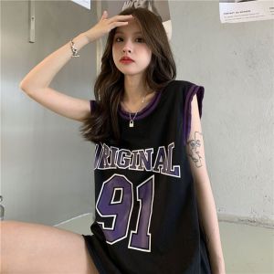 R American womens basketball sports vest outdoor clothing summer ins European style T-shirt sleeveless girl warm cool top trend