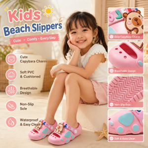 AILEBE Kids Slippers Cute Capybara Cartoon Soft PVC Slippers Non-Slip Breathable Hole Design Lightweight Waterproof Easy Clean Comfortable Indoor Outdoor Beach Slippers For Boys Girls 0-8 Years