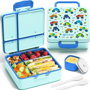 Fimibuke Bento Lunch for Kids Toddler Bento with 4 Compartments Leak Proof BPA Free Dishwasher Safe Lunch Container with Utensils Ideal Portion Sizes for Ages 3-12 Girls Boys for School