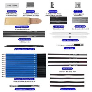 35Pcs Professional Set Sketsa Pensil Dan Pensil Pisau Penghapus Charcoal Eraser Art Painting Kit