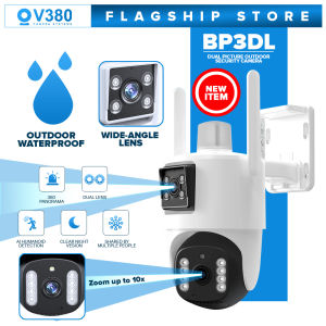 V380 BP3 CCTV Camera Dual Lens HD 4MP IP65 Waterproof Outdoor Camera CCTV Wifi Connect 360 Rotation Ultra Wide Angle Lens Home Security Cameras IP Camera Full Color Night Vision With Two-Way Audio Ai Motion Detector