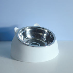 Pet Cat Dog Food Water Bowl Raised No Slip Stainless Steel Elevated Stand Tilted Pet Feeder Bowls