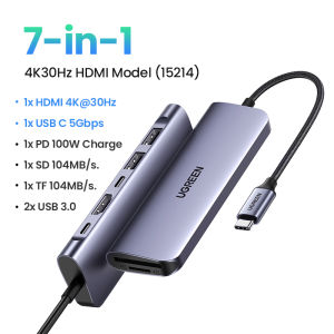 UGREEN USB C Hub 7 in 1 Type C to HDMI 4K/30Hz PD 100W 5Gbps for iPad Air 4 2025 Ipad Pro 2025 iPad Pro 2025 MacBook Pro Air M3  SAMSUNG S26 Ultra S25 Huawei P70 Mate 80 Lenovo Thinkpad