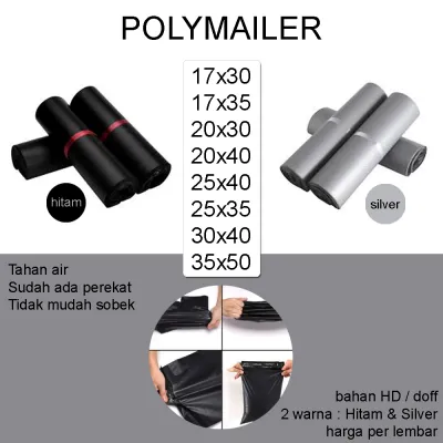 TAO Plastik Packing Polymailer Olshop HD Hitam Silver dengan perekat per pack 17x30-17x35-20x30-25x35-25x40-30x40-35x50