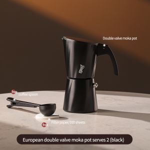 BINCOO Double Valve Moka Pot with Electric Stove Set Household Coffee Maker & Manual Coffee Grinder Set 2Cups