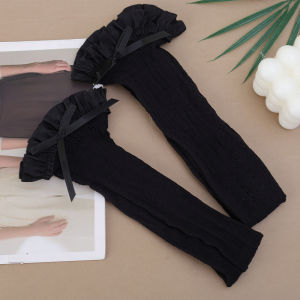French Retro Women Mid-Calf Length Bunching Socks Summer Thin Solid Black White Socks  Cute Fashion Lacework Ruffle Socks Lolita Girls Long Stocking