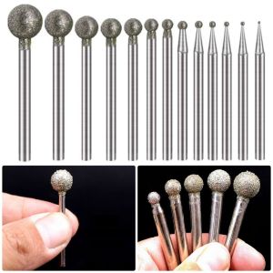 CHUN053634 5Pcs Carve Precision Diamond Grinding Head 0.5mm-8mm 2.35mm Shank Electric Grinder Parts Durable Carving Tool Burring Sanding Drill Bit