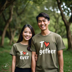 Baju Kaos Distro Couple (TOGETHER FOREVER - HIJAU ARMY) Cowok Cewek Katun Combed  Pasangan/ Couple Pria Wanita Keren Terbaru Kekinian – Cobottex Store