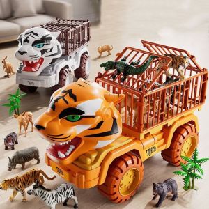 SUPERRR Plastic Simulated Tiger Transport Vehicle with Animal Figures Large Sized Tiger Transport Truck Toys Vehicle Model Sliding Pull Back Truck Toys Car Kids Toddlers