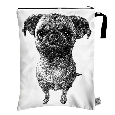 FLOCK THREE Washable and Reusable Wet Dry Bag Diaper Bag Water Resistant Swimming Bag Cute Dogs Pugs