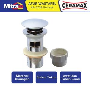 Ceramax Afur Lubang Pembuangan Wastafel Model Tekan + Adapter AF-A72B 11/4 Inch