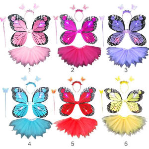 Halloween Fairy Costume Set LED Lighted for Butterfly Wing Tutu Skirt with Headband and Stick Wand for Girl Dress Up Cos