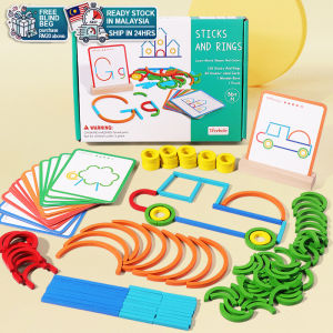 Education Color Sticks and Rings Imagination Puzzle Matching Wood Early Learning Logic Thinking Creative Montessori