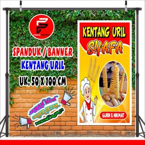 Banner Jajanan kentang Uril / Banner Kentang Spiral / Banner Kentang Tornado Ukuran 50 x 100 cm