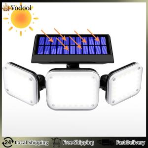 【Vodool】 112 LED Super Bright Solar Wall Light with 3 Modes 3 Heads Flood Light 20W 6000-6500K for Exterior Outside Garage House