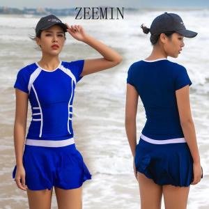 ZEEMIN ชุดว่ายน้ำผู้หญิงสองชิ้นชุดน้ำพุร้อนเกาหลี Xiaoxiangfeng กระโปรงแยกอนุรักษ์นิยมชุดว่ายน้ำมุมแบนชุดว่ายน้ำกีฬานักเรียน