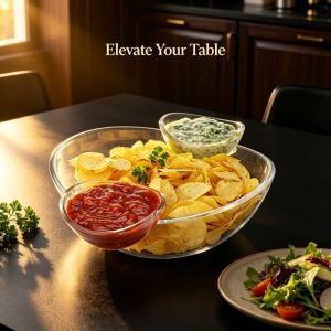 MODERNLUX Large Capacity Potato Chip Bowl Transparent Removable Dip Bowl Set Round Corn Chips Bowl for Party