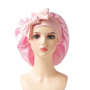 LUSIT Satin Material Sleeping Bonnet Adjustable Strap Solid Color Hair Care Cap Comfortable Soft Satin Sleep Bonnet For Sleeping