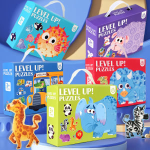 W21Wooden Jigsaw Puzzles for Toddlers Cartoon Animal Paper Puzzles Montessori Early Learning Education Toys Set Gifts Box for Kids