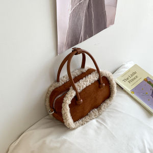 Winter New Niche Suede Handbag High-end Retro Plush Patchwork Casual Crossbody Shoulder Bag for Women  #1826