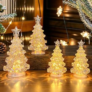 EUYRT Flameless Christmas Tree Night Light Warm Light Transparent Light Up Xmas Tree Ornaments Bedside Lighting Battery-Operated Christmas Decor Light Christmas Decor