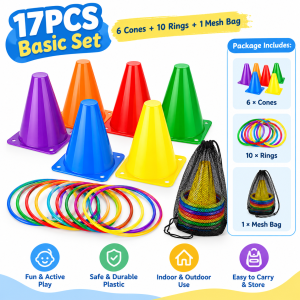 29Pcs Kids Ring Toss Game Set with Colorful Cones Rings and Bean Bags Outdoor Indoor Sports Toy