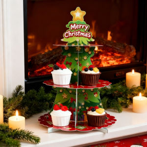 Christmas Cake Stand 3.62 Inches 3 Tier Desserts Display Holder Xmas Tree Shape Party Supplies