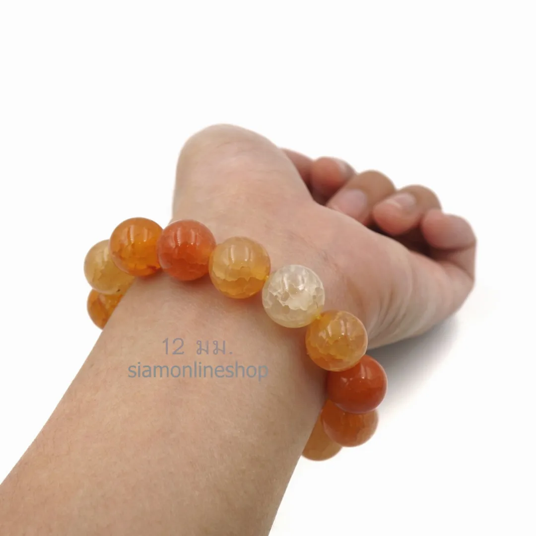 Orange Cracked Agate Stone หินมงคล หินเกล็ดมังกรสีส้ม เลือกขนาดเม็ดหินได้ (6-12 มม.) สร้อยข้อมือหินแท้