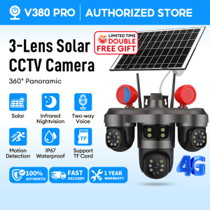 V380 PRO CCTV Camera 3 PTZ Lens Solar 4G Wireless Outdoor Security Camera IP67 Waterproof Battery Powered AI Human Detection Motion Tracking Night Vision Two Way Audio 360 View Smart Home Surveillance Camera With TF Card And Cloud Storage