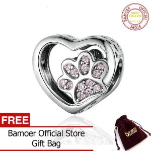 BAMOER Charm Hình Trái Tim Tình Yêu Mèo Charm Hình Trái Tim Dấu Chân Bằng Bạc Ý 925 Cho Vòng Tay Vòng Tay Trang Sức Tinh Xảo SCC1191