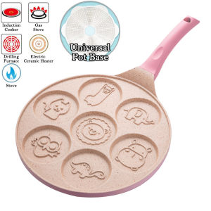 MODERN CK 【Local Stock】Pancake Pan HamBuger Pan 7 Holes Frying Pan Portable Pancakes Pan Cartoon Fried Eggs Induction Cookerware Non-Stick Pan Easy Clean Kids Breakfast  Pan