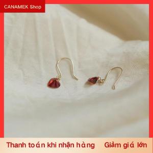 CS 1 cặp phong cách Hàn Quốc tinh tế rượu vang đỏ Zircon tình yêu trái tim dangle Stud Bông tai cho phụ nữ đơn giản thời trang tai móc bên đồ trang sức