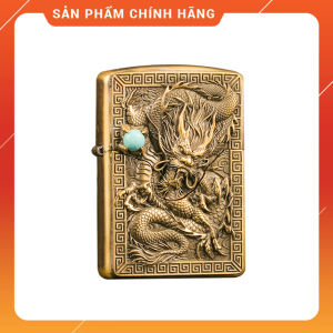 Bật Lửa Hộp Quẹt Xăng Chief CF1239 Thiết Kế Họa Tiết Rồng Ôm Ngọc Xanh Đẹp Độc Lạ - Dùng Xăng Bấc Đá Cao Cấp