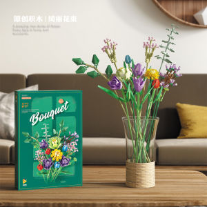 LEGAO Bouquet 2 Roses 3 Tulips Flower Building Blocks Toy Gift Building Blocks